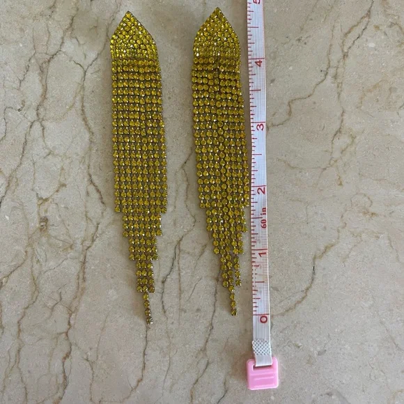 Yellow Statement Fringe Earrings - Picture 4 of 6